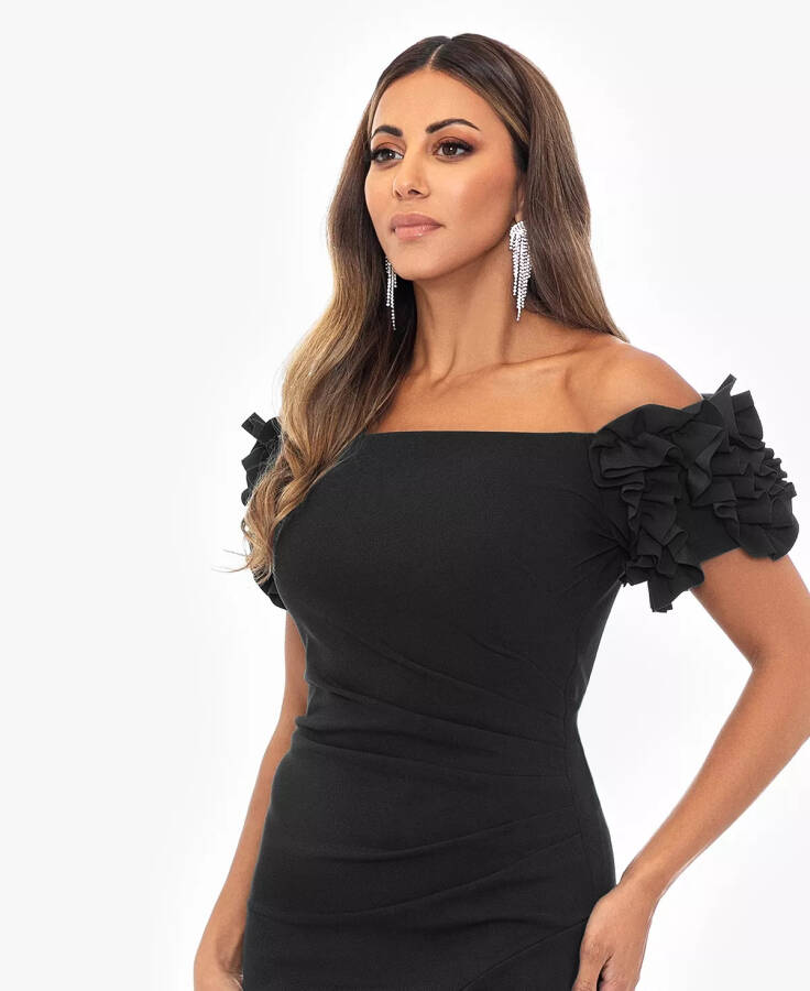 Petite Off-the-Shoulder Ruffle-Sleeve Midi Dress Black - 6