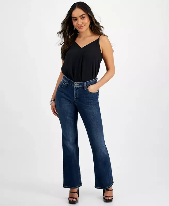 Petite Mid-Rise Bootcut Denim Jeans, Created for Modazone - Dark Indigo - 1