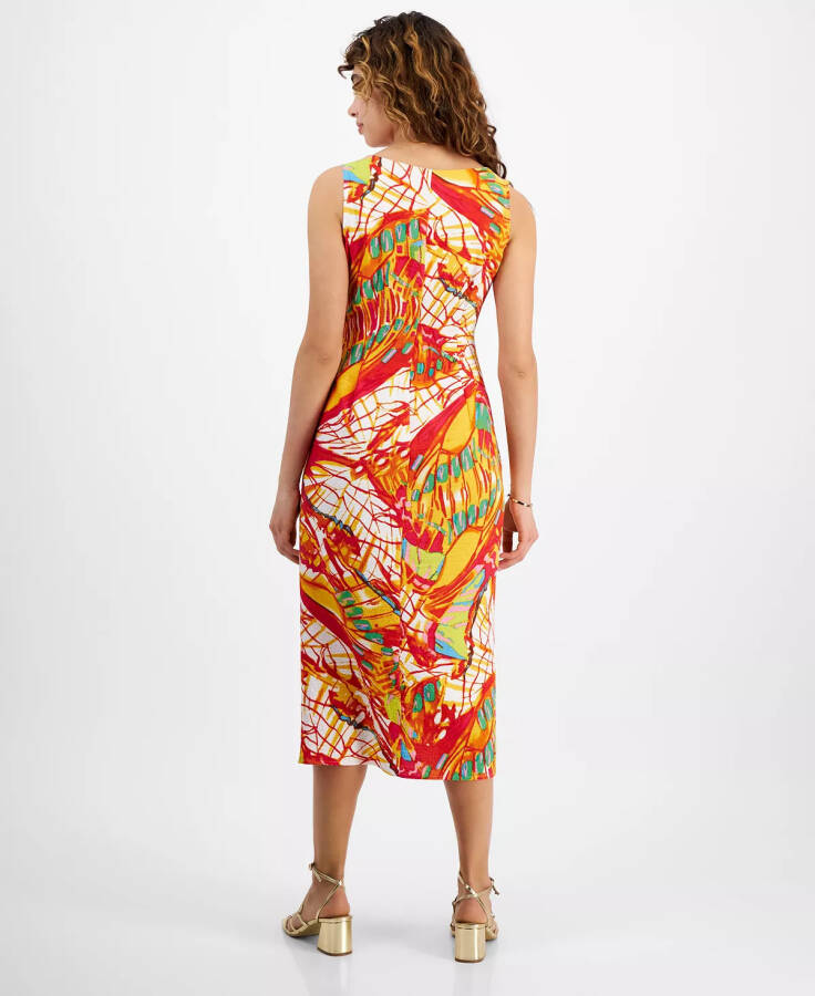 Petite Printed A-Line Faux-Wrap Dress Orange/hot - 6