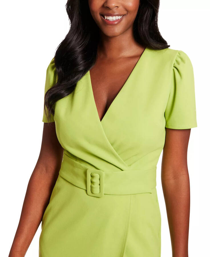 Petite Puff-Sleeve Belted Dress Maw Green - 3