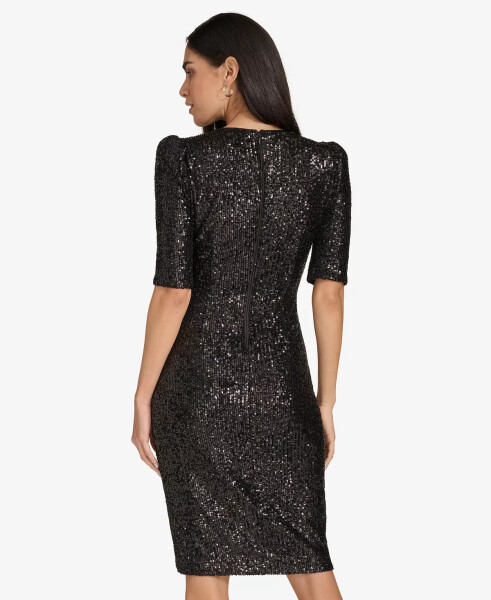 Petite Ruched Sequined Wrap Sheath Dress Black - 5