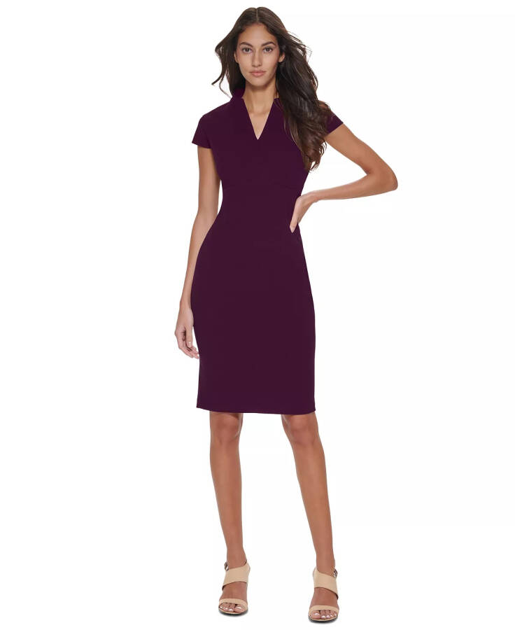 Petite Short-Sleeve Sheath Dress Aubergine - 1