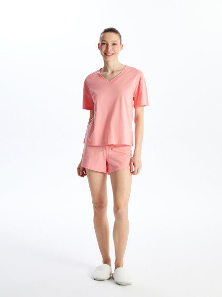 Petite V-Neck Plain Short Sleeve Women's Shorts Pajama Set - 20