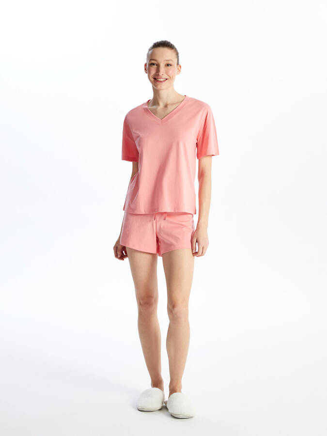 Petite V-Neck Plain Short Sleeve Women's Shorts Pajama Set - 20