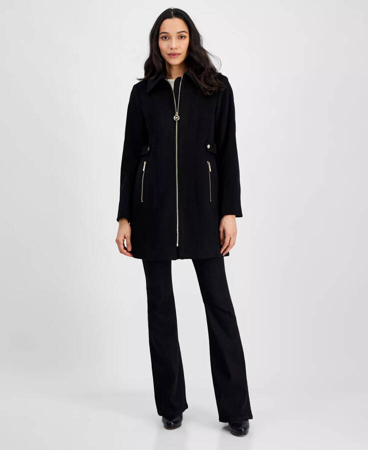 Petite Zip-Front Coat, Created for Modazone Black - 1