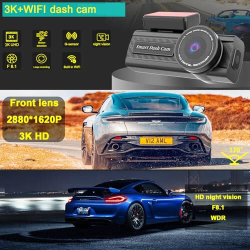 Petokix Dash Cam Front for Cars, Mini Wireless WiFi DVR for Car, Small Smart Dashcam with App, Night Vision Dash Cam, Hidden Recorder with 3k 2160p HD, 24h Parking Monitor, 170° Wide Angle, Free 32GB SD - 3