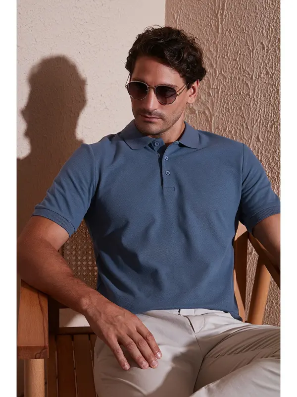 Petrol % 100 Pamuk Regular Fit Düğmeli Erkek Polo Yaka T Shirt 5902127-Petrol - LC WAIKIKI