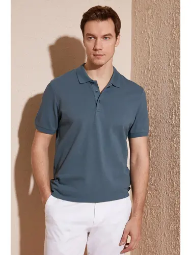 Petrol % 100 Pamuk Regular Fit Düğmeli Erkek Polo Yaka T Shirt 5902127-Petrol 
