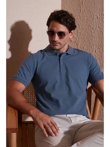 Petrol % 100 Pamuk Regular Fit Düğmeli Erkek Polo Yaka T Shirt 5902127-Petrol 