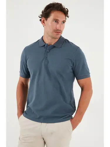 Petrol % 100 Pamuk Regular Fit Düğmeli Erkek Polo Yaka T Shirt 5902127-Petrol - 4