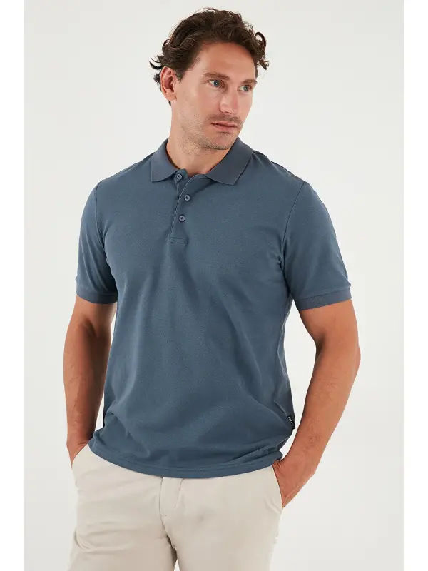 Petrol % 100 Pamuk Regular Fit Düğmeli Erkek Polo Yaka T Shirt 5902127-Petrol - 4