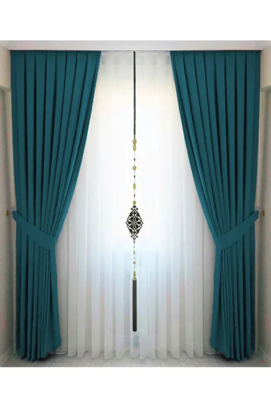 Petrol Blue Pleated Velvet Curtain High Quality Single Panel-Petrol Blue - 4
