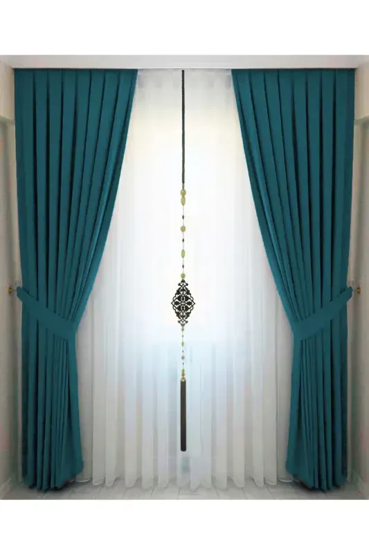 Petrol Blue Pleated Velvet Curtain High Quality Single Panel-Petrol Blue - 1