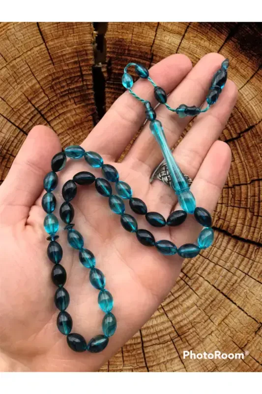 Petrol Blue Transparent Mottled Dust Amber Rosary-petrol blue - 2