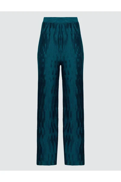 Petrol Green Relaxed Fit Wide Leg Sequin Knit Pants - 7