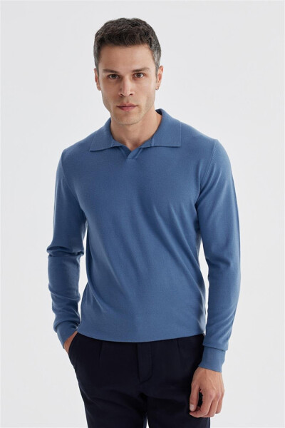 Petroleum Slim Fit Polo Neck Knit Sweater - 1