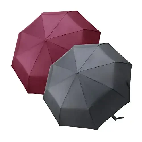 PFFY 2 Packs Travel Umbrella Windproof Auto Open & Close Collapsible Folding Small Compact Backpack Car travel Essentials Purse Umbrellas for Rain - 2