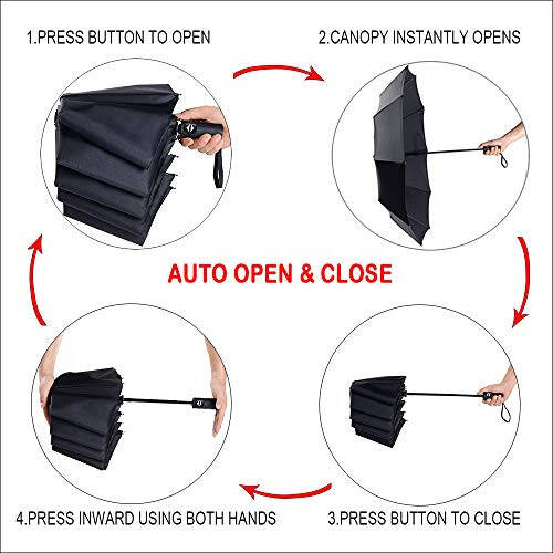 PFFY 2 Packs Travel Umbrella Windproof Auto Open & Close Collapsible Folding Small Compact Backpack Car travel Essentials Purse Umbrellas for Rain - 1