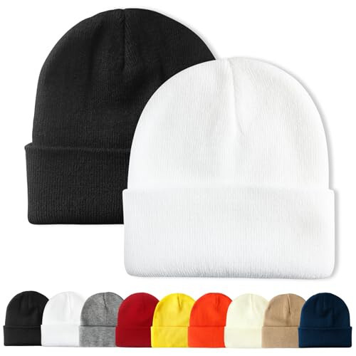 PFFY 2 Packs Unisex Beanie Hats for Men and Women Knit Winter Beanies - 1