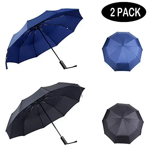 PFFY 2 Packs Travel Umbrella Windproof Auto Open & Close Collapsible Folding Small Compact Backpack Car travel Essentials Purse Umbrellas for Rain - 2