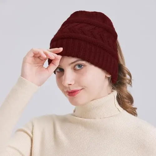 PFFY Beanie Hat for Women Winter Warm Knit Beanies Hats Skull Cap - 5