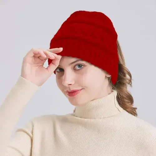PFFY Beanie Hat for Women Winter Warm Knit Beanies Hats Skull Cap - 4