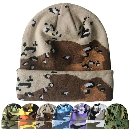 PFFY Beanie для мужчин женщин унисекс вязаная с отворотом однотонная зимняя шапка-бини шапка-чулок - 1