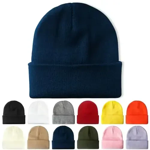 PFFY Beanie для мужчин женщин унисекс вязаная шапка-бини с манжетами однотонные зимние шапки шапка-череп - 1