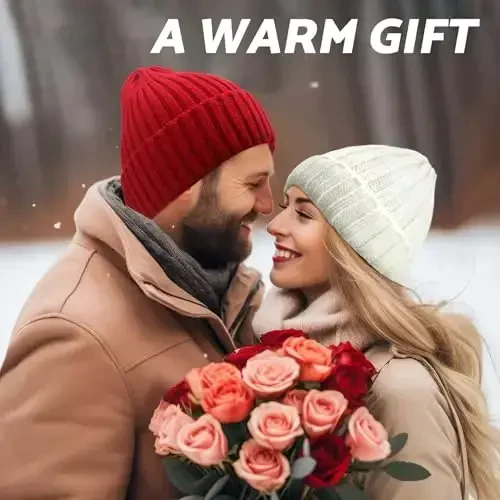 PFFY Beanie для мужчин женщин унисекс вязаная шапка-бини с отворотом однотонная зимняя шапка-бини шапка-тюбетейка - 6