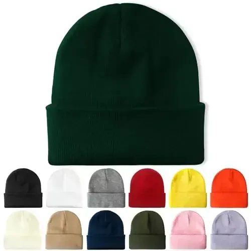 PFFY Beanie для мужчин женщин унисекс вязаная шапка с отворотом однотонные зимние шапки шапки-бини - 1