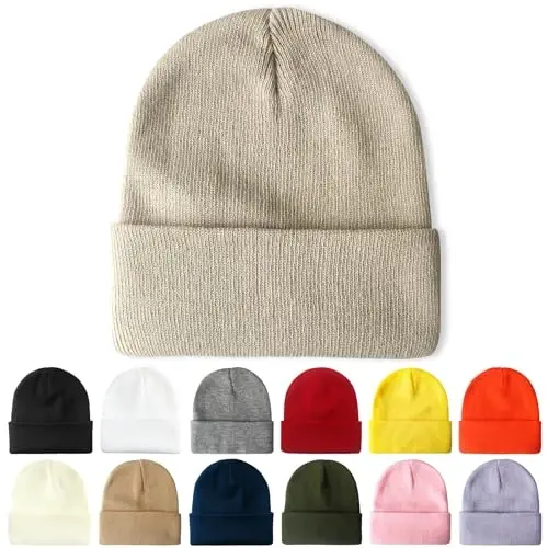 PFFY Beanie for Men Women Unisex Knit Cuffed Plain Winter Beanies Hats Skull Cap 