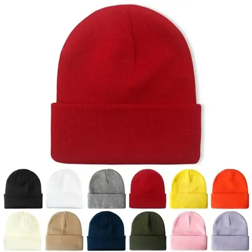 PFFY Beanie for Men Women Unisex Knit Cuffed Plain Winter Beanies Hats Skull Cap 
