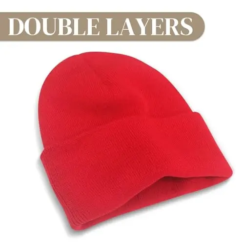 PFFY Beanie for Men Women Unisex Knit Cuffed Plain Winter Beanies Hats Skull Cap - 5