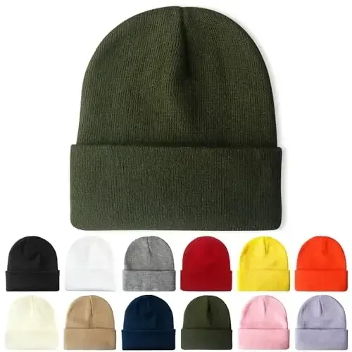 PFFY Beanie for Men Women Unisex Knit Cuffed Plain Winter Beanies Hats Skull Cap - PFFY