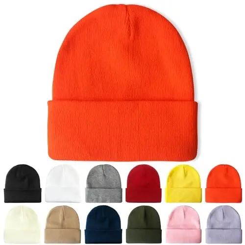 PFFY Beanie for Men Women Unisex Knit Cuffed Plain Winter Beanies Hats Skull Cap - 1