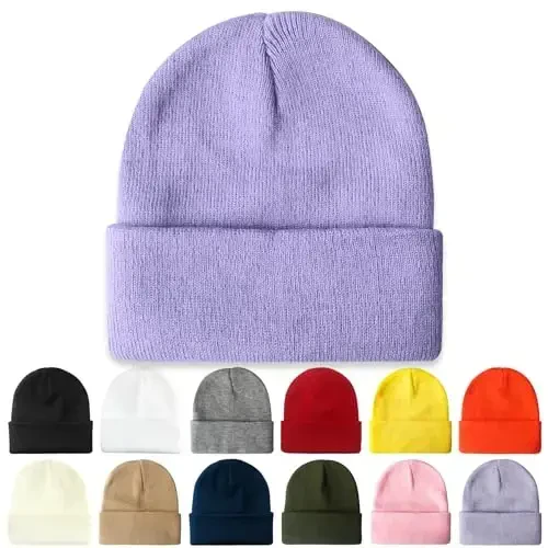 PFFY Beanie for Men Women Unisex Knit Cuffed Plain Winter Beanies Hats Skull Cap - 1