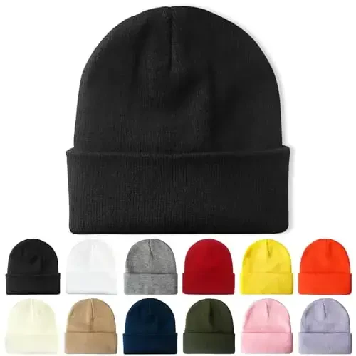 PFFY Beanie for Men Women Unisex Knit Cuffed Plain Winter Beanies Hats Skull Cap 