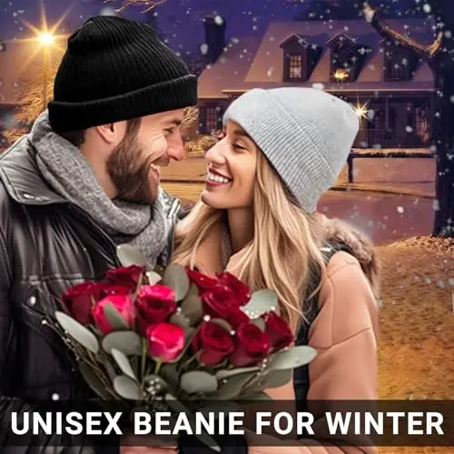 PFFY Beanie for Men Women Unisex Knit Cuffed Plain Winter Beanies Hats Skull Cap - 2