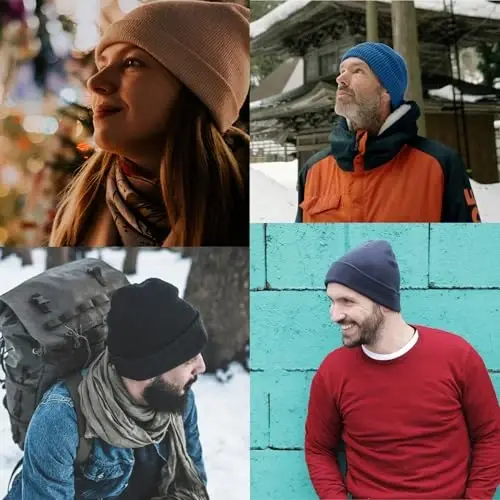 PFFY Beanie for Men Women Unisex Knit Cuffed Plain Winter Beanies Hats Skull Cap - 5