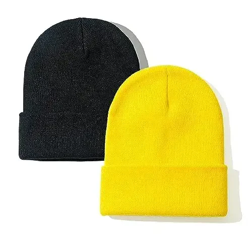 PFFY Beanie for Men Women Unisex Knit Cuffed Plain Winter Beanies Hats Skull Cap - 1
