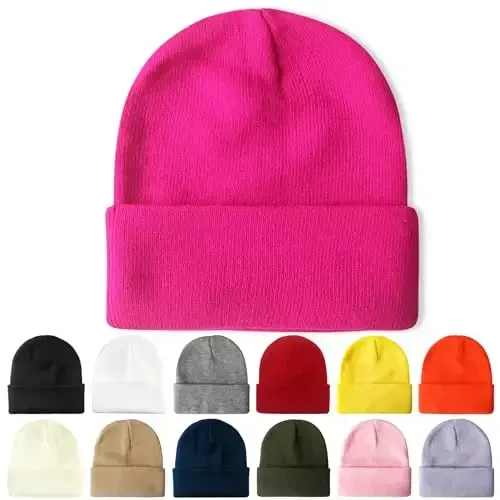 PFFY Beanie for Men Women Unisex Knit Cuffed Plain Winter Beanies Hats Skull Cap - 1