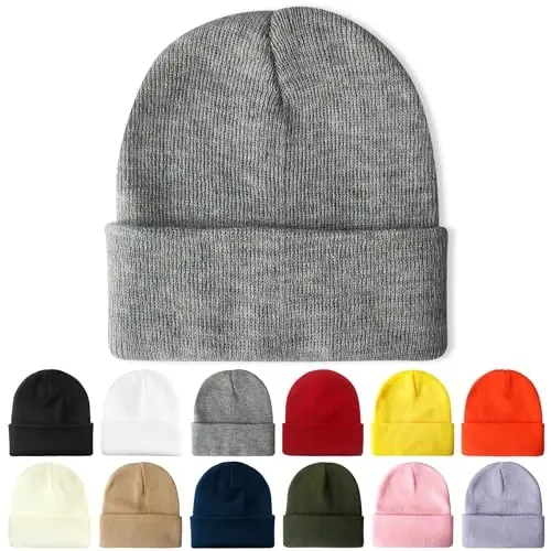 PFFY Beanie for Men Women Unisex Knit Cuffed Plain Winter Beanies Hats Skull Cap 
