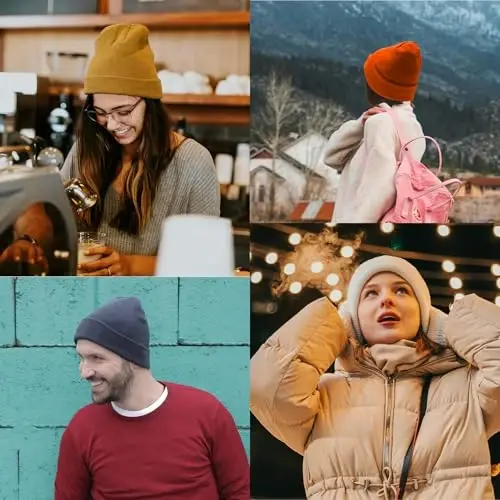 PFFY Beanie for Men Women Unisex Knit Cuffed Plain Winter Beanies Hats Skull Cap - 4