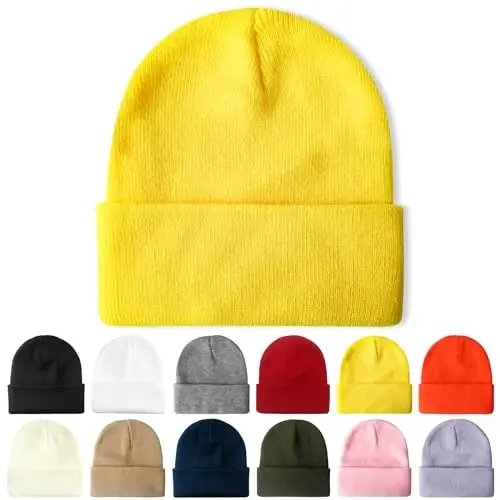 PFFY Beanie for Men Women Unisex Knit Cuffed Plain Winter Beanies Hats Skull Cap 