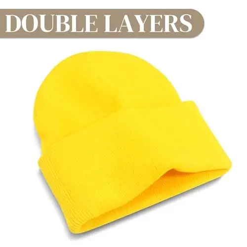 PFFY Beanie for Men Women Unisex Knit Cuffed Plain Winter Beanies Hats Skull Cap - 5