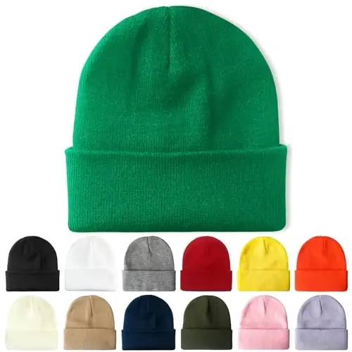 PFFY Beanie for Men Women Unisex Knit Cuffed Plain Winter Beanies Hats Skull Cap - 1
