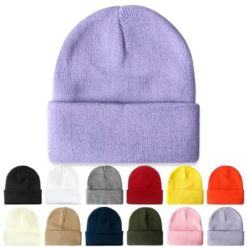 PFFY Beanie for Men Women Unisex Knit Cuffed Plain Winter Beanies Hats Skull Cap - 1