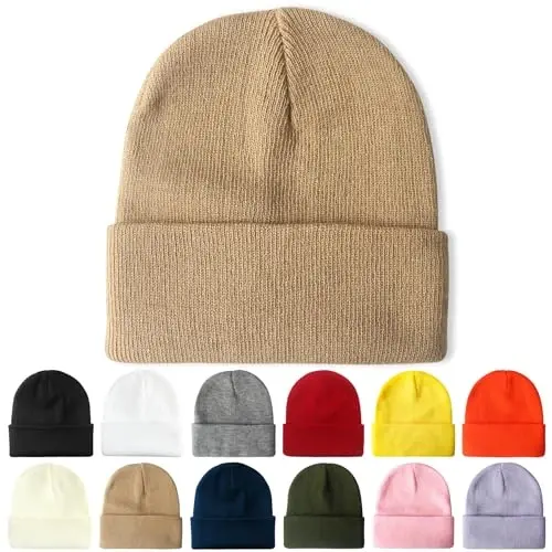 PFFY Beanie for Men Women Unisex Knit Cuffed Plain Winter Beanies Hats Skull Cap - 1