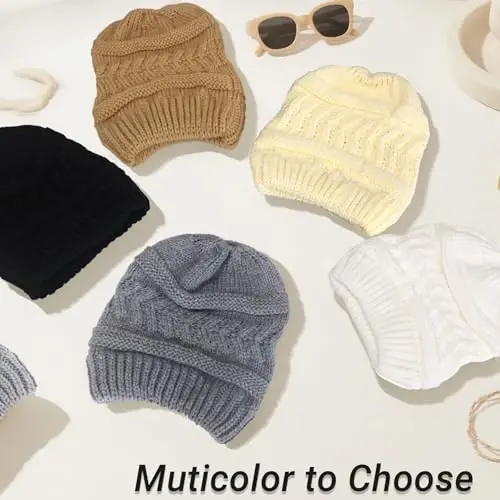 PFFY Ponytail Beanie Hat for Women Winter Warm Knit Beanies High Bun Hats Skull Cap - 7