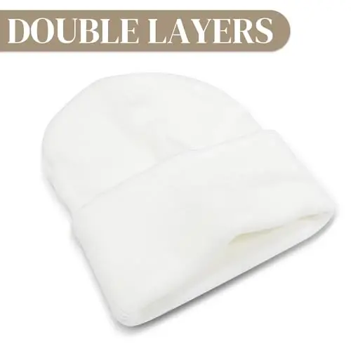 PFFY Шапка бини для мужчин женщин унисекс вязаная с отворотом однотонная зимняя шапка-бини шапки тюбетейки - 5